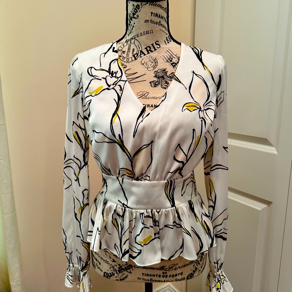 White Blouse with a Yellow & Black Print.